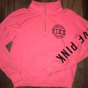 PINK Bright Pink Half Zip Arm Detail Sweatshirt